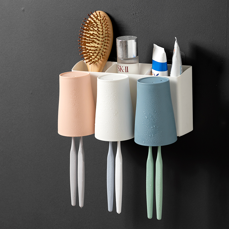 Toothbrushing cup hanging wall-free toothpaste toothbrush shelve with makeup room dental cup holder wall-style toothbrush holder wall-mounted