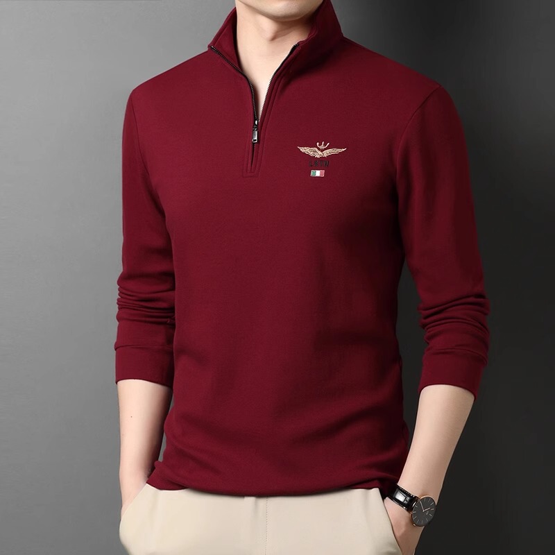 Men's Sweatshirt Spring and Autumn 2026 New Style Half-Zip Long-Sleeve T-Shirt Pure Cotton Stand Collar Trendy High-End Base Shirt for Men