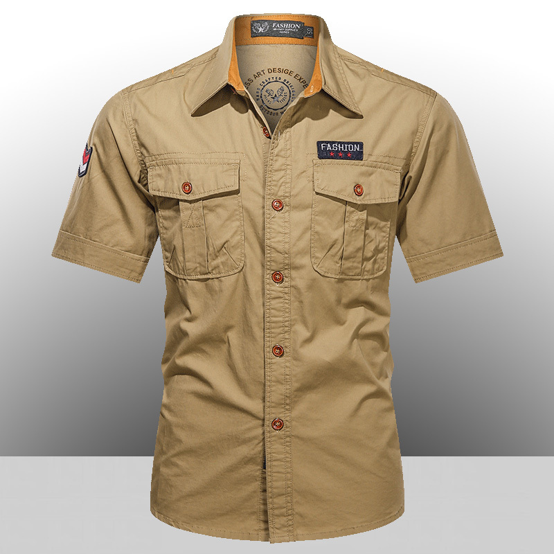 Summer Pure Cotton Short-Sleeved Shirt for Men, Thin, Breathable, Loose-Fitting, Retro Pilot Collar Shirt
