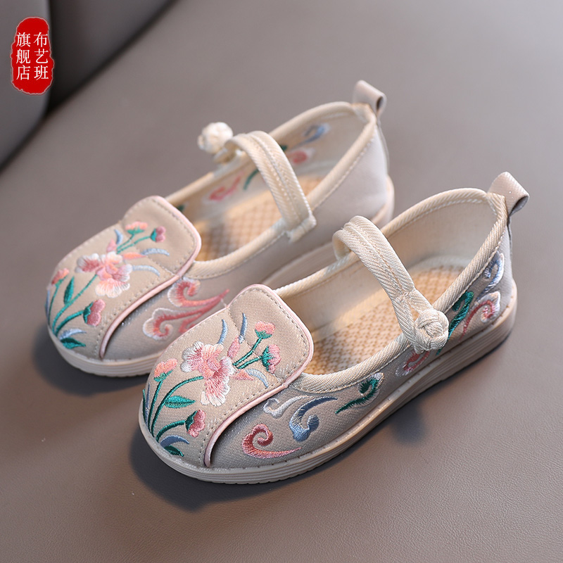 女童汉服鞋子夏季新款老北京布鞋手工宝宝古装古风表演儿童绣花鞋