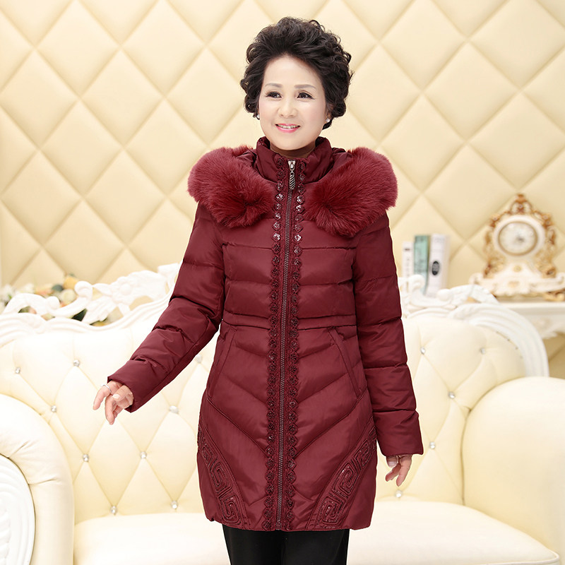 中老年女装冬装羽绒服大码中年妈妈装加厚大毛领冬装外套反季清仓