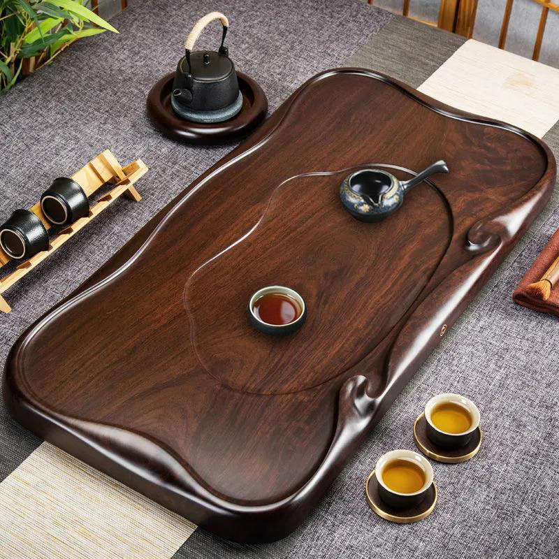 Black sandalwood tea tray whole piece tea table solid wood log home simple tray tea sea size Kung Fu tea set drainage