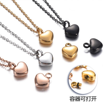 Stainless steel mini heart-shaped pendant simple set for ashes memorial necklace, can be opened, fashionable gift for women in stock