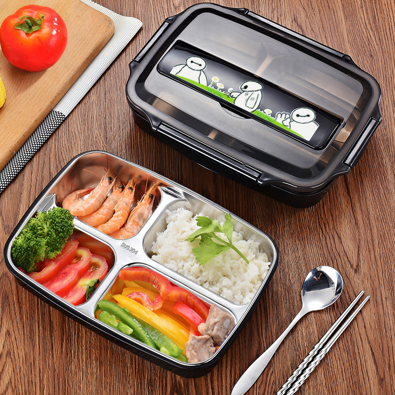 Student stainless steel lunch box Anti-scalding with lid Special box for children and primary school students Water injection insulation plate grid easy to clean
