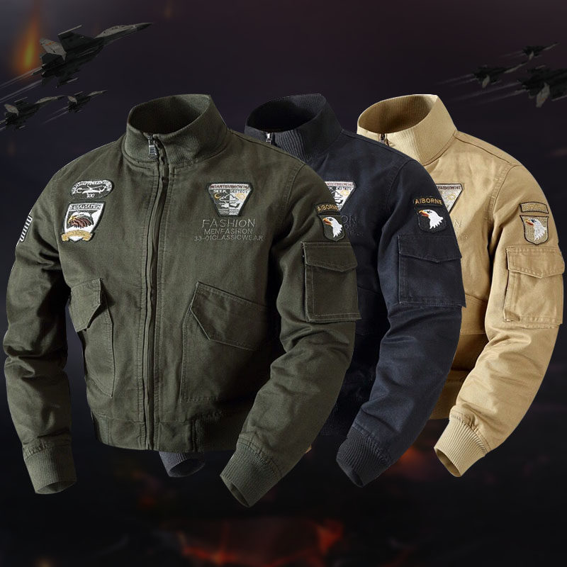 US 101 Airborne Division Air Force One Flannel cotton jacket Military casual men's large size bomber jacket