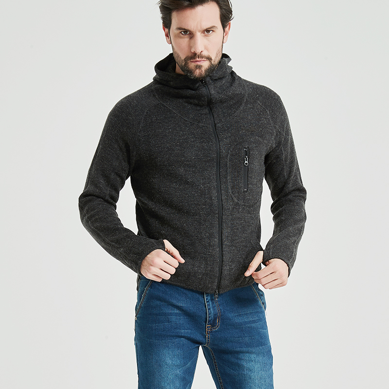 WZJP thief-free men's tactical slim long-sleeved knitted sweater hooded cardigan sports finger shirt agent sweater