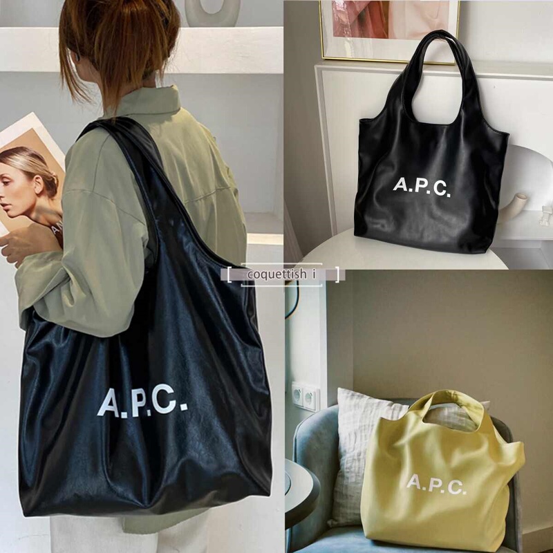 Korean Apc Women's Logo Printed Leather Tote Bag Large Capacity Commuter Bag Shoulder Computer Bag Handbag Korean Apc Women's Logo Printed Leather Tote Bag Large Capacity Commuter Bag Shoulder Computer Bag Handbag