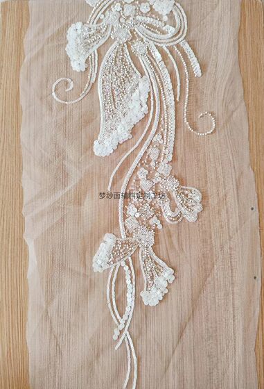 美人鱼尾花贴 瓷白片粉红蓝色香槟大贝壳 珠子亮片鱼尾裙婚纱蕾丝