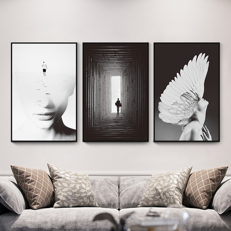 Living room decorative painting modern minimalist black and white abstract painting Nordic style sofa background wall minimalist art mural