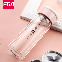 Fuguang double-layer glass Womens portable heat-resistant belt tea partition tea separation cup Personal handy water cup