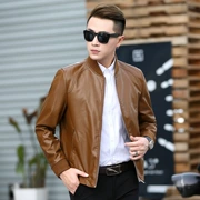 17 xe cổ điển mùa thu và mùa đông mới trung cổ áo cổ áo nam da áo khoác nam dây kéo da ấm áp áo khoác nam