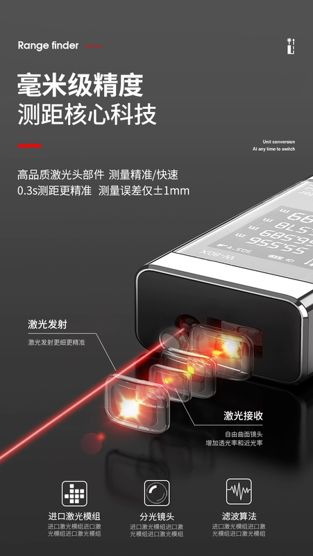 Công cụ tìm phạm vi laser, dụng cụ đo hồng ngoại, thước điện tử, dụng cụ đo phòng đo đa chức năng mini cầm tay có độ chính xác cao