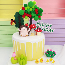Cake baking decoration soft pottery Hedgehog house Baby Birthday forest small animal year-old party plug-in