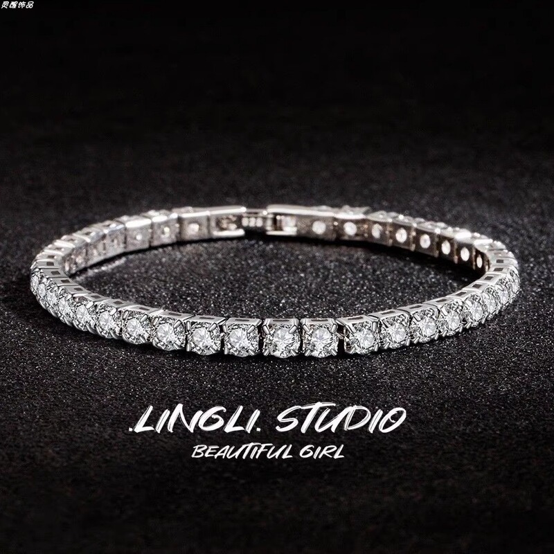 Full Diamond Bracelet for Women, Tennis Chain, Row of Diamonds, Zircon, Artificial Diamonds, 925 Silver, Moissanite Jewelry, Light Luxury, Niche, Exquisite