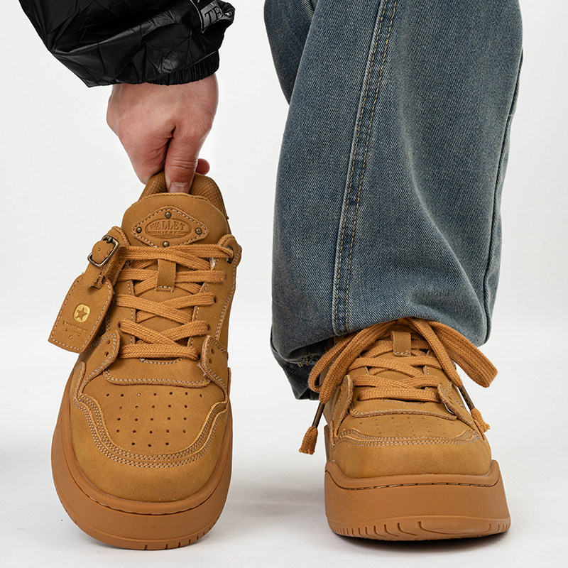 American Retro Sand Dune Brown Sneakers for Men, Melard Thick-Soled Height-Increasing Casual Shoes, Fleece-Lined Sports Loafers for Women