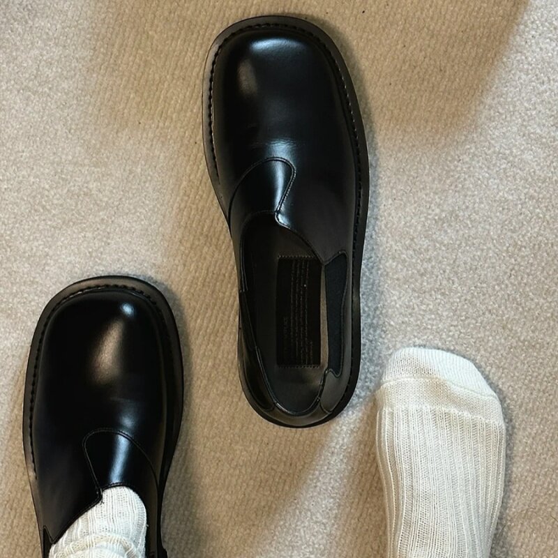 Men's Black Square-Toe Derby Shoes, 2026 New Style, British Style Slip-on Loafers, Business Formal and Casual Leather Shoes