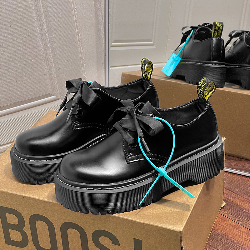 Rose Same Style Black Dr Leather Shoes for Women 2025 New Derby Shoes Thick-Soled Height-Increasing British Style Casual Shoes for Men Rose Same Style Black Dr Leather Shoes for Women 2025 New Derby Shoes Thick-Soled Height-Increasing British Style Casual Shoes for Men