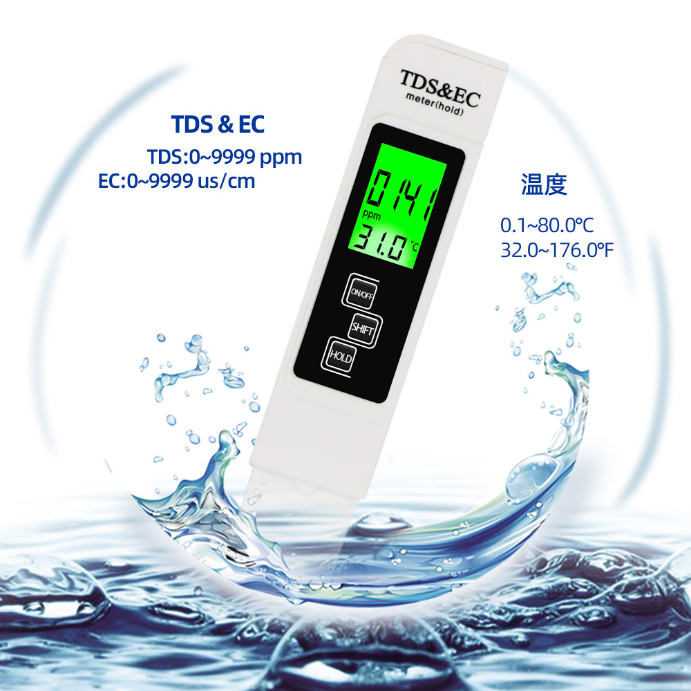 3 Key tds Water quality test pen EC conductivity thermometer with thermometric hardometer backlight three-in-one detector