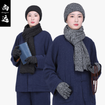 Shangyuan Winter Warm Knit Hat Scarf scarves gloves Three sets of ancient Wind Zen Hats Scarf out of the house Monk Hat