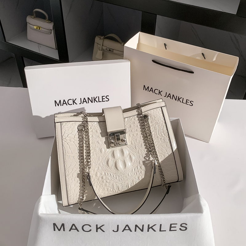 Mack Jankles Genuine Leather High-End Himalayan White Tote Bag for Women 2026 New Trendy Handbag Shoulder Bag