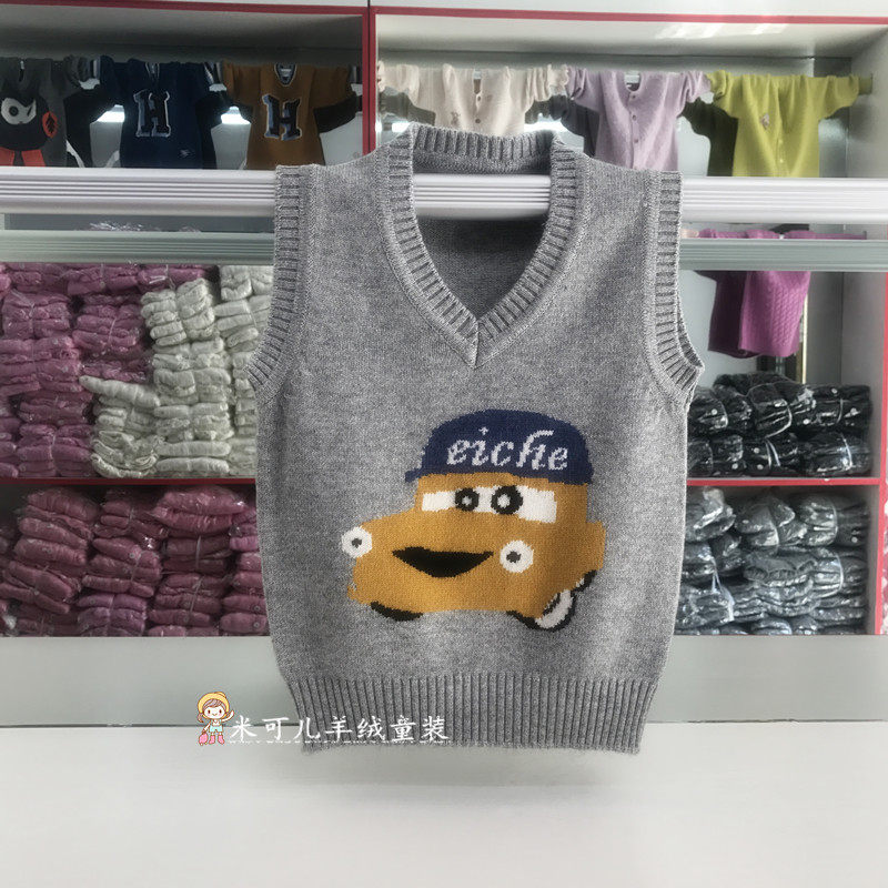 Spring and autumn Children's cashmere sweater boy sweater vest baby cartoon V collar jacket head shoulder middle child Han version of the waistcoat