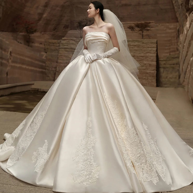 Advanced tube top for bride, 2023 collection, high-end, french style, lace dress, plus size