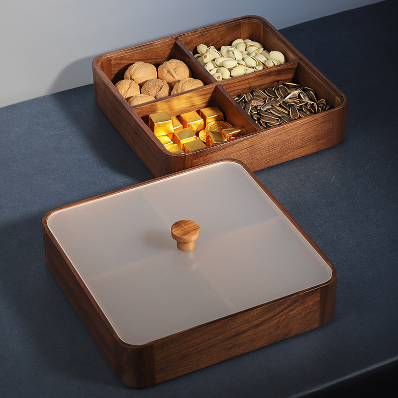 Solid wood dry fruit box walnut fruit plate household living room tea candy box Chinese wedding snack plate