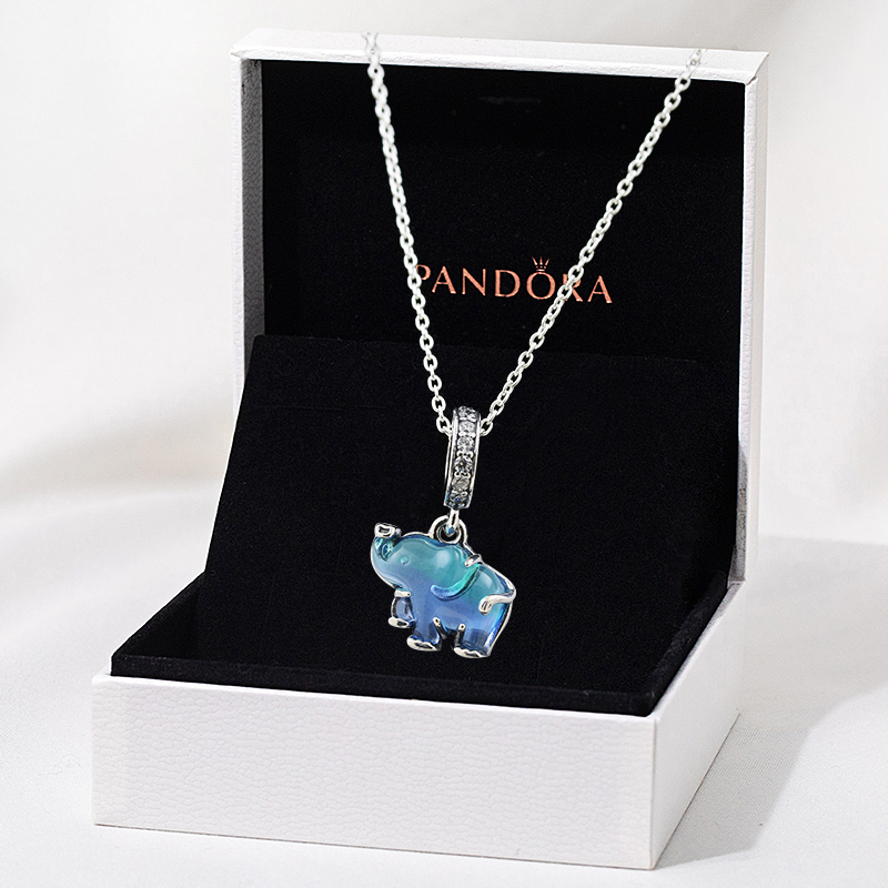 Pandora Big Lucky Elephant Necklace Set 793339C01 Gradient Blue Pendant Gift for Girlfriend Pandora Big Lucky Elephant Necklace Set 793339C01 Gradient Blue Pendant Gift for Girlfriend