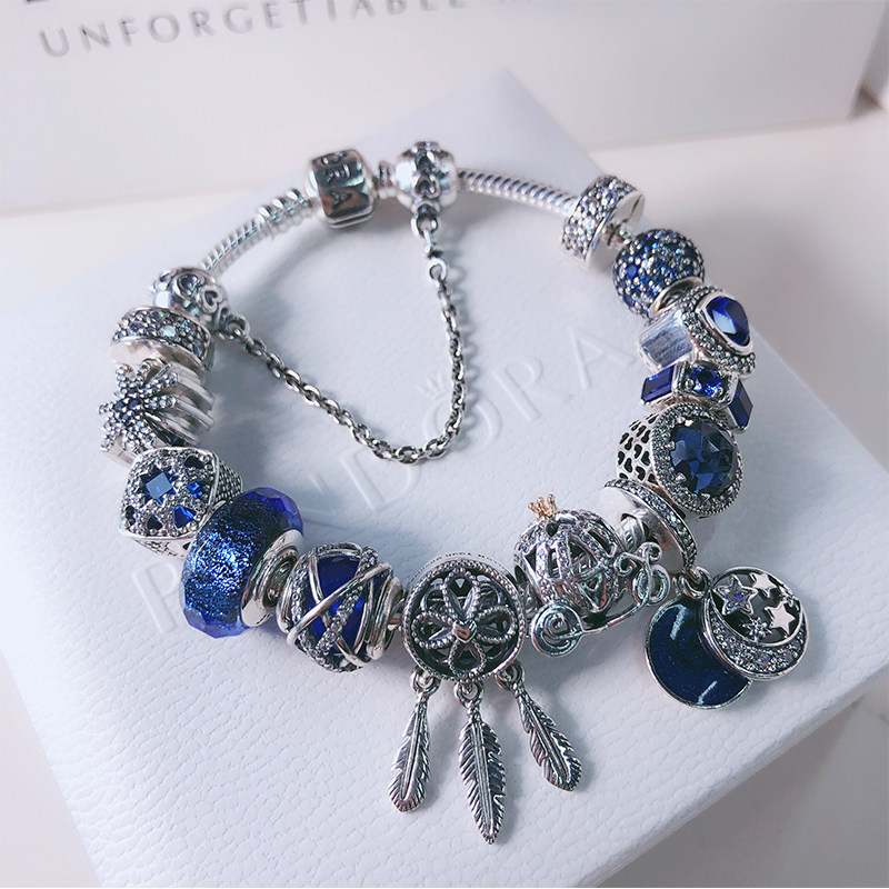 PANDORA Australia Counter Blue Glass Fireworks Charm Dream Catcher Bracelet Set Female