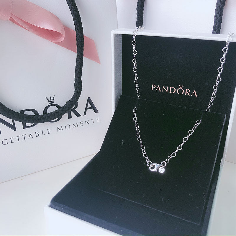 Pandora Australia Pandora Heart Linked Necklace 925 Silver Necklace Minimalist Necklace Women 397961