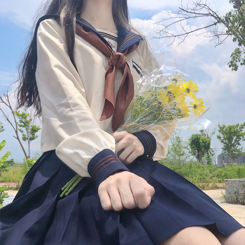 Zeutian High Original Sailor Suit Woman Long Sleeve Orthodox JK Uniform Base Day School Uniforms Academy Wind Pleats Skirt Suit