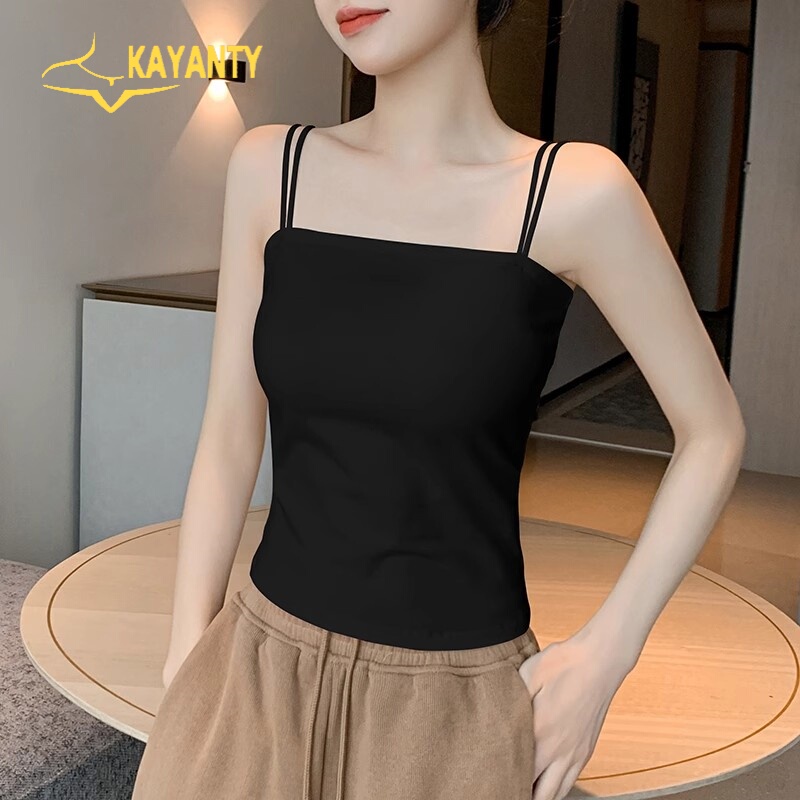 Victoria Pure Cotton Integrated Bra Camisole Women's Breathable Anti-Exposure Solid Color Slim-Fit Base Top