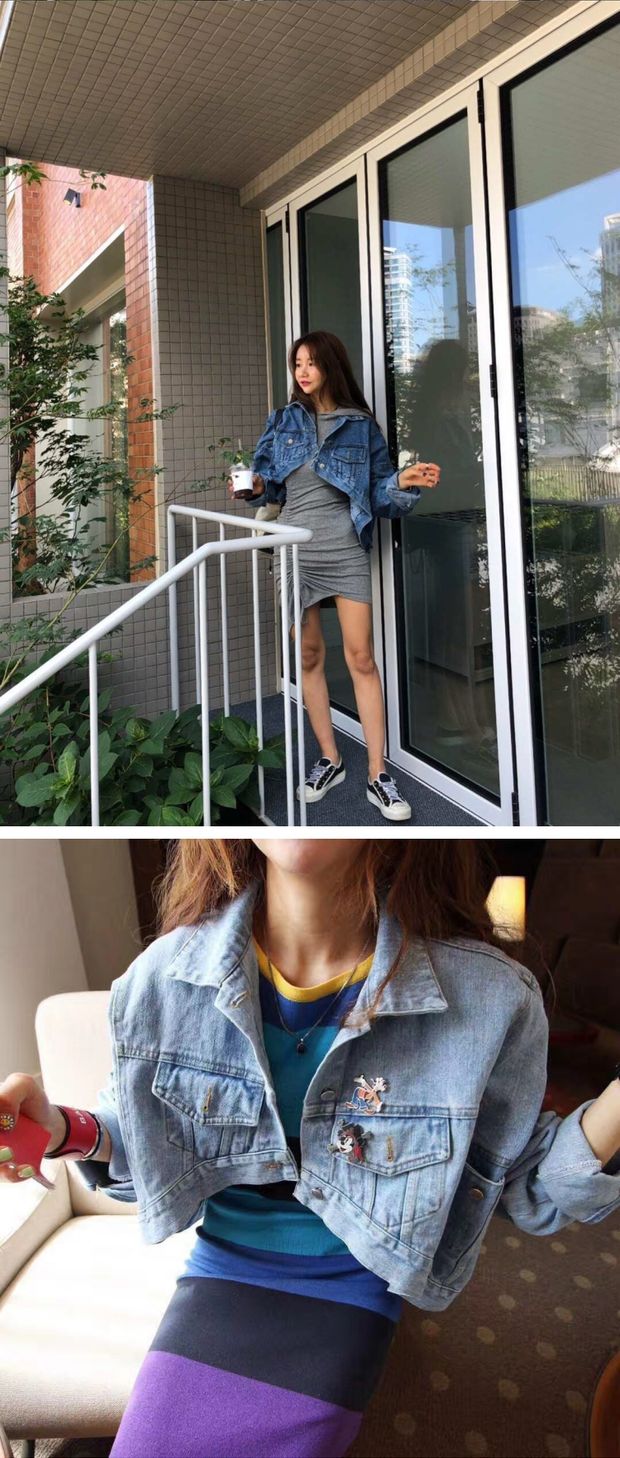 Dongdaemun của Hàn Quốc mùa thu mới đa năng khí chất thời trang ngắn ngắn dài mỏng mỏng tay dài denim ngắn nữ áo khoác dạ nữ ngắn