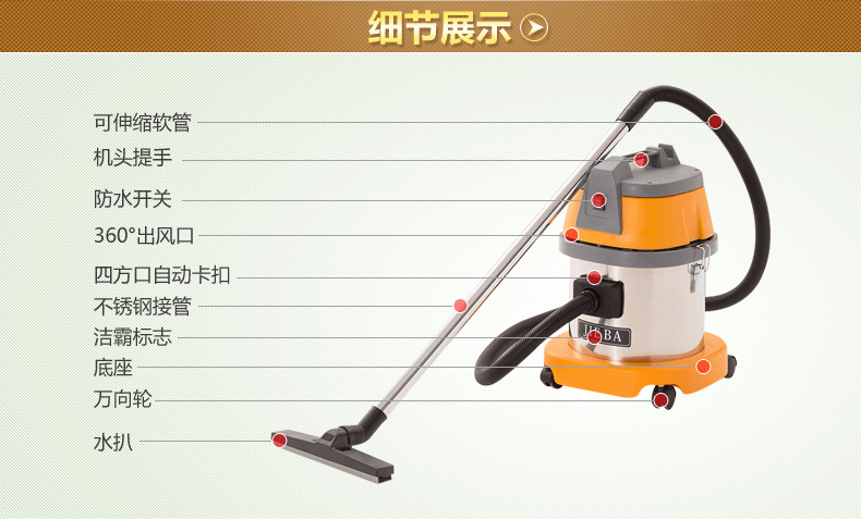 máy hút bụi công suất lớn Máy hút bụi Jieba 15L BF500 hộ gia đình nhỏ công suất cao mạnh mẽ ướt và khô máy hút bụi sử dụng kép robot hút bụi roomba