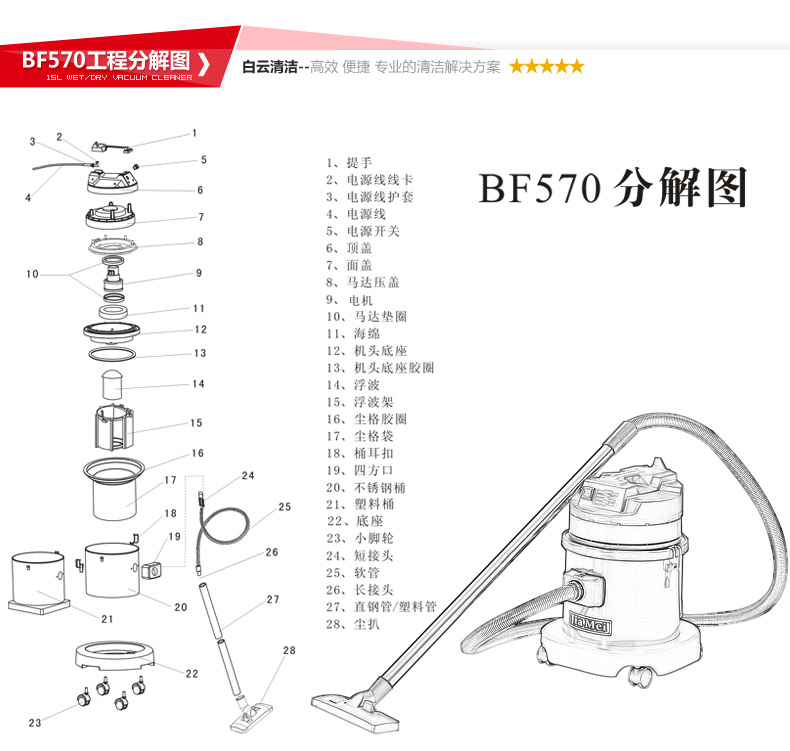 robot lau quét nhà Máy hút bụi cầm tay mạnh mẽ Jieba Jiamei BF570 mạnh mẽ Máy hút bụi gia đình im lặng 15L - Máy hút bụi robot hút bụi samsung