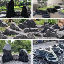 Natural black mountain stone water bowl flowing water raw stone slice special-shaped processing landscaping stone dry landscape black landscape stone