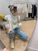 MA summer milk yellow light gray basic new white T-shirt cotton inner collar love letter short-sleeved top casual t-shirt