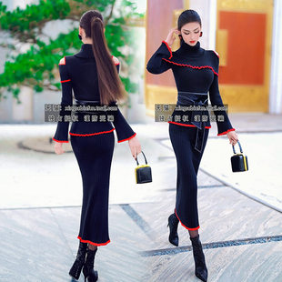 Цвет буйное изобилие осень зима новый сексуальная женщина юбка костюм тонкий рыбий хвост юбка свитер женщина