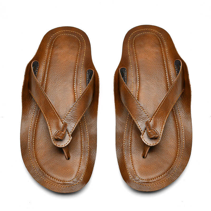 Cowhide Sandals Men's Summer Genuine Leather Roman Sandals Men's Stylish Casual 4647 Large Size Beach Flip-Flops