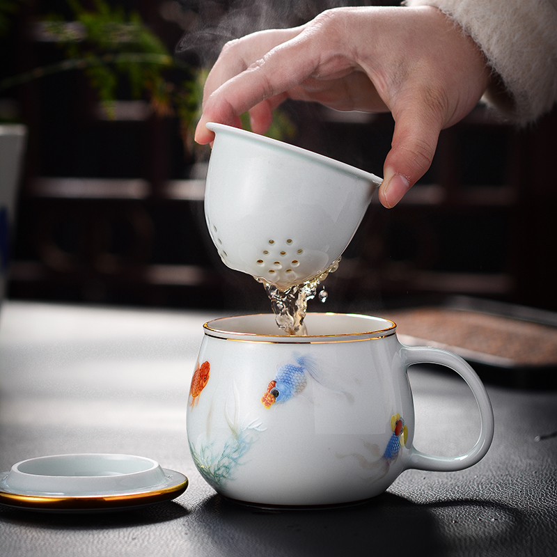 Red xin made ceramic cups with cover filter mark office tea set with cover glass jingdezhen celadon teacup