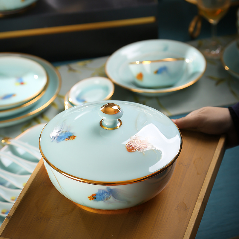Xin red coloured drawing or pattern celadon dishes north European style up phnom penh high - grade dishes web celebrity jingdezhen ceramics tableware suit