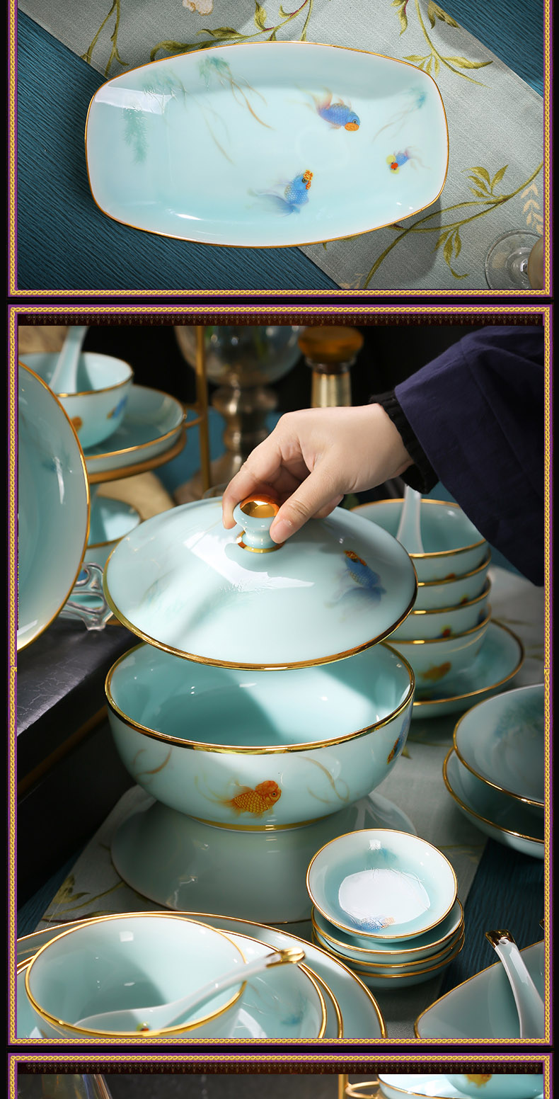 Xin red coloured drawing or pattern celadon dishes north European style up phnom penh high - grade dishes web celebrity jingdezhen ceramics tableware suit
