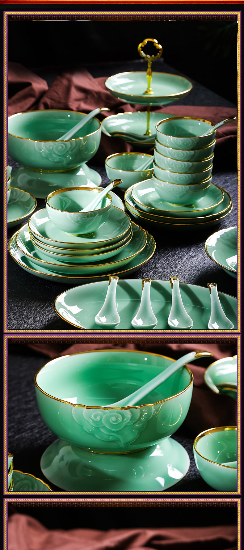 Red xin longquan celadon dishes carved up phnom penh high - end web celebrity hand - made use of jingdezhen ceramics tableware suit