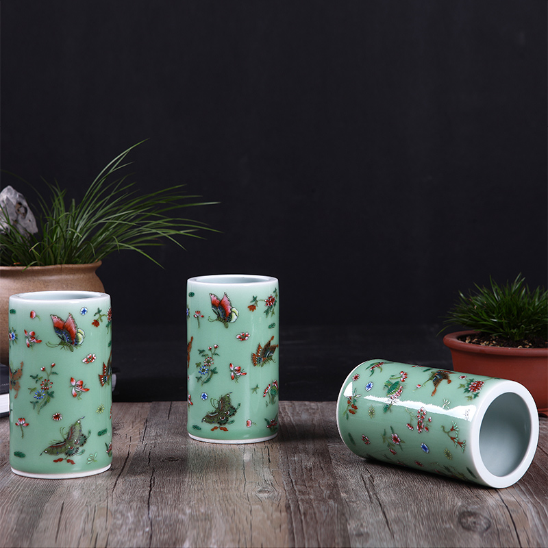 Brush Brush pot painting jingdezhen ceramic celadon decoration supplies four treasures of the study of calligraphy writing Brush washer placement study