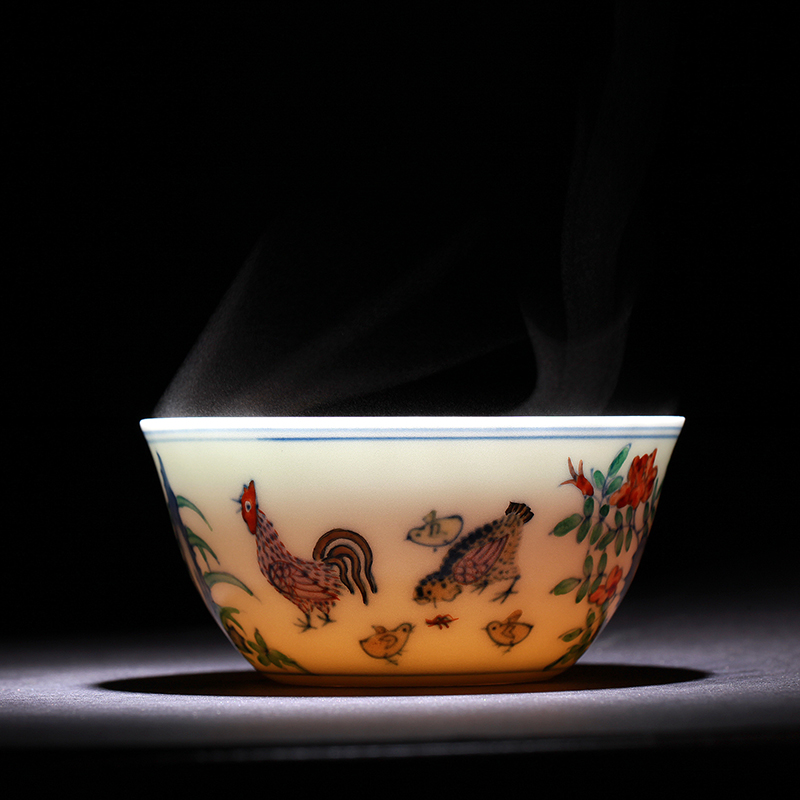 In color bucket maintain ancient ash glaze cup chicken cylinder jingdezhen archaize thin foetus sample tea cup set limit to of rooster cup by hand