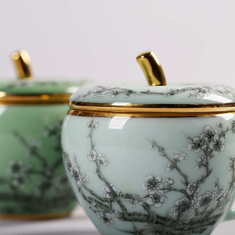 Red xin celadon teacup apple coloured drawing or pattern glass mugs office home tea tea set with cover cups