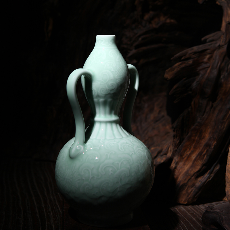Celadon ears gourd bottle antique vase household plug-in porch bottle study furnishing articles ears ruyi gourd vases