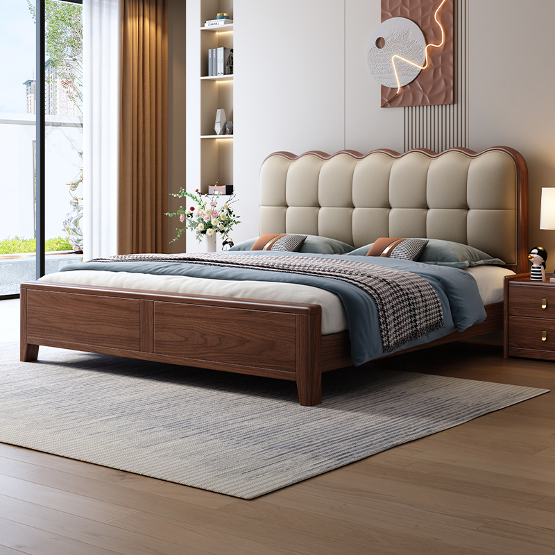 Black Walnut Solid Wood Double Bed, Top Ten Famous Brands Official Flagship Store, High-End Master Bedroom Storage Bed with Genuine Leather Upholstery Black Walnut Solid Wood Double Bed, Top Ten Famous Brands Official Flagship Store, High-End Master Bedroom Storage Bed with Genuine Leather Upholstery