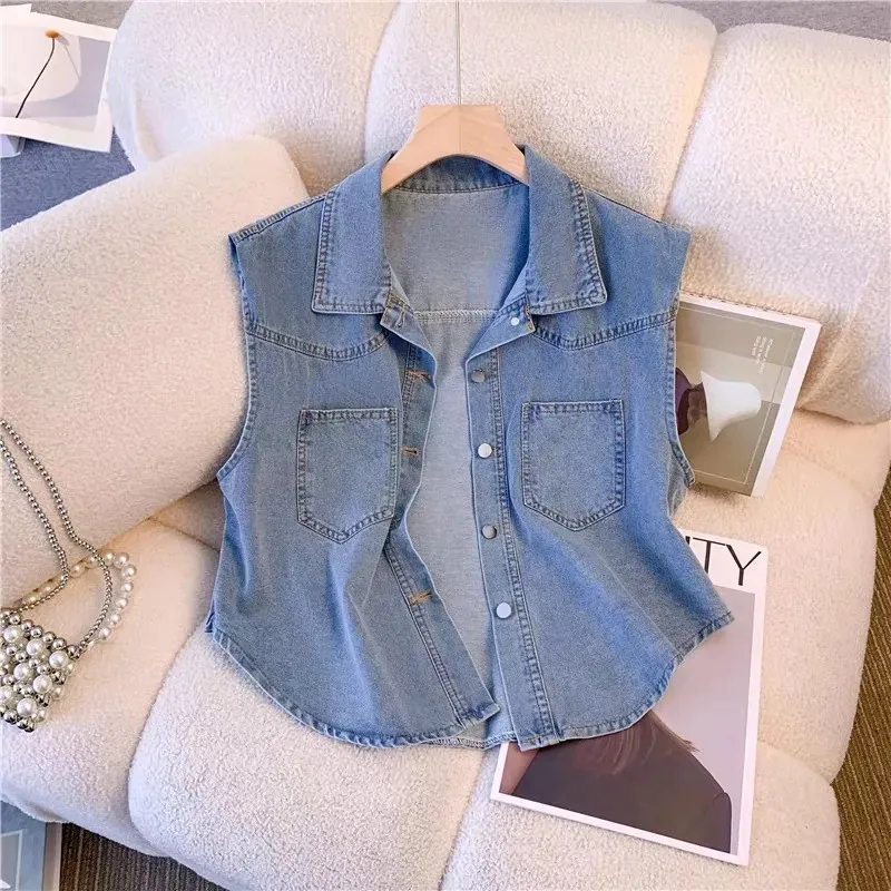 High-End Sleeveless Jacket for Women, Summer Lightweight New Style, Petite Fashionable Denim Vest, Slimming Tank Top