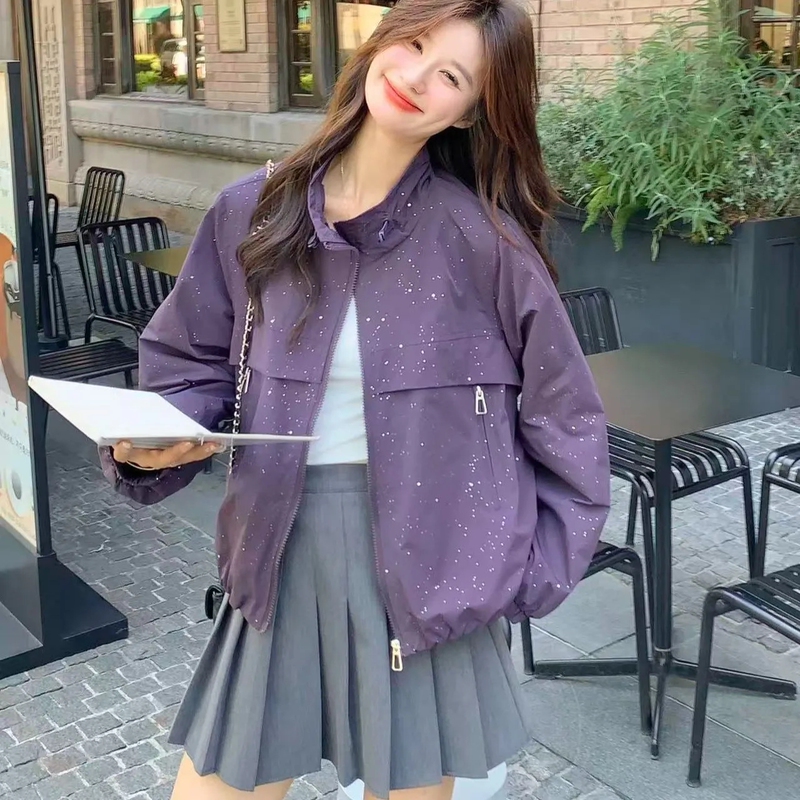 French Romantic Starry Purple Stand-Up Collar Jacket, Spring and Autumn 2026 New Style, Unique and Beautiful, Petite Casual Jacket French Romantic Starry Purple Stand-Up Collar Jacket, Spring and Autumn 2026 New Style, Unique and Beautiful, Petite Casual Jacket